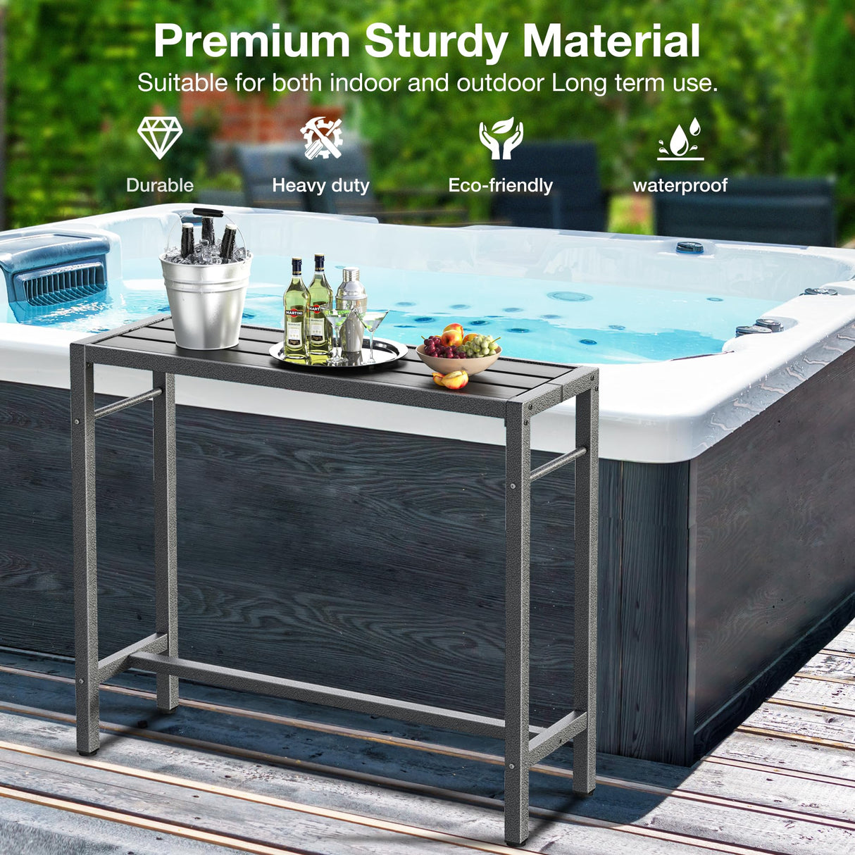 Mr IRONSTONE Outdoor Bar Table 39'' Patio Table Pub Height Dining Table with Waterproof Top and Hammer Finish Stand for Hot Tub, Garden, Backyard Mr IRONSTONE