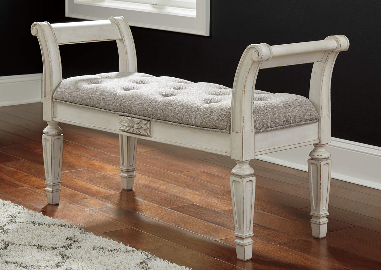 Signature Design by Ashley Realyn French Country Upholstered Tufted Accent Bench, Antique White Signature Design by Ashley