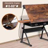 ZENY Adjustable Drafting Table with Stool, Tilting Drawing Desk Artist Table with Storage Drawers, Art Craft Workstation for Home Office Reading, Writing, Crafting ZENY