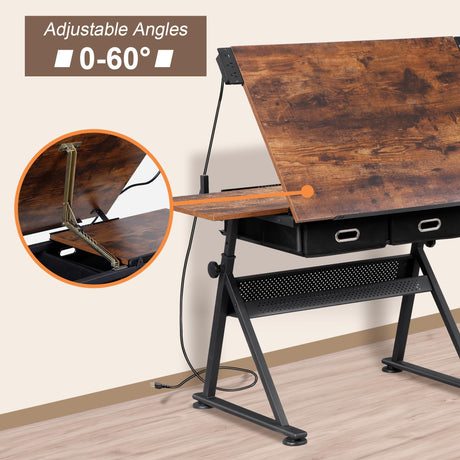 ZENY Adjustable Drafting Table with Stool, Tilting Drawing Desk Artist Table with Storage Drawers, Art Craft Workstation for Home Office Reading, Writing, Crafting ZENY