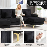 VYNELITO U Shaped Sectional Sofa Couch, 4 Seat Sofa with Double Chaise Lounge for Living Room, 104" Comfy Corduroy Couch with USB and Lights, Black Corduroy VYNELITO