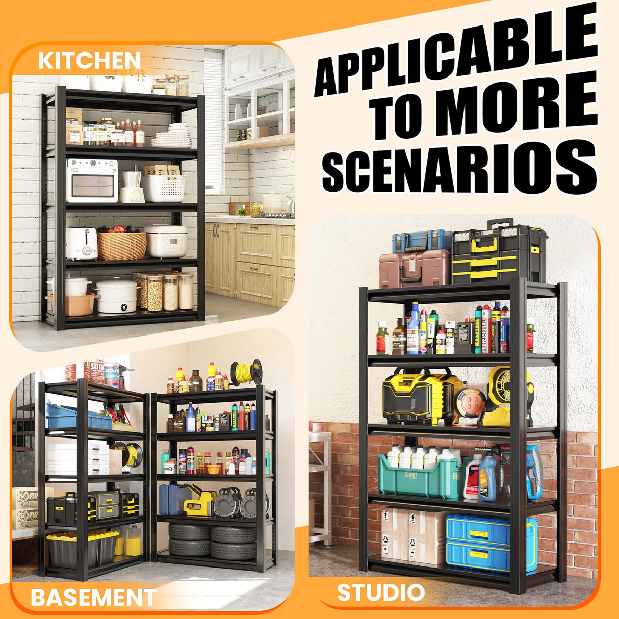 mysteeldepot 62" H Garage Shelving, Heavy Duty Storage Shelves, Garage Storage Shelves, Adjustable 5 Tier Metal Shelving Unit, Utility Shelves for Warehouse Backyard, 62" H×27.6" W×12" D mysteeldepot