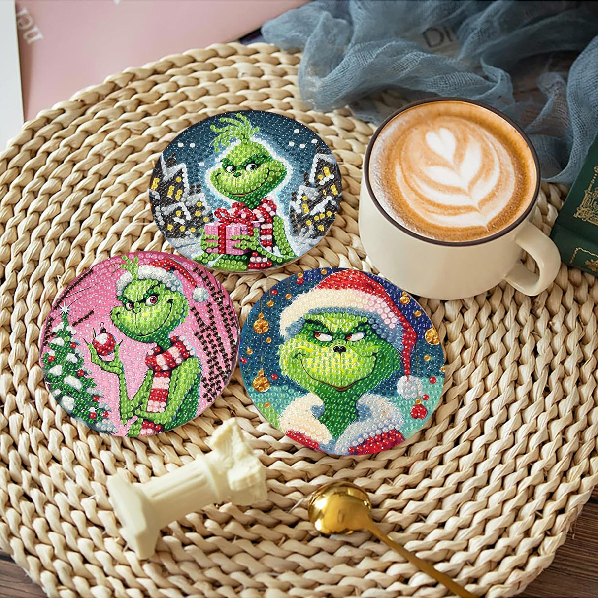 Yijingtop 8 Pcs Christmas Diamond Painting Coasters Kits with Holder,DIY Xmas Diamond Art Coaster Kits for Adults,Christmas Diamond Art Kits for Adults for Home Wall Decor Yijingtop