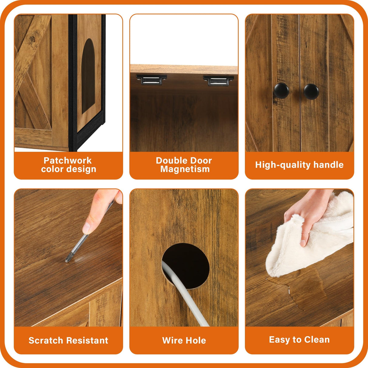 DWANTON Litter Box Enclosure, Cat Litter Box Furniture Hidden, Reversible Entrance Can Be on Left or Right Side, Wooden Cat Washroom Indoor, Warm Brown, 27.6 Inches Dwanton