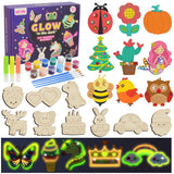 BenBen 30pcs DIY Wooden Magnets, Glow in The Dark Wood Crafts Kit for Kids, Arts & Crafts Supplies Painting Kit for Girls Boys Ages 4-8 8-12, Birthday Easter Gifts Toys BenBen