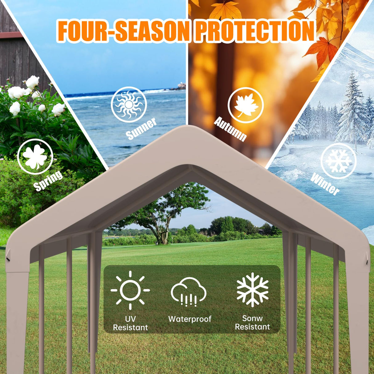 Carport Canopy 10'x20' Heavy Duty Replacement Cover, Garage Shelter Cover 800D Oxford Waterproof & UV Protected Tarp with Ball Bungees, Not Include Frame, Beige KAHLHAK