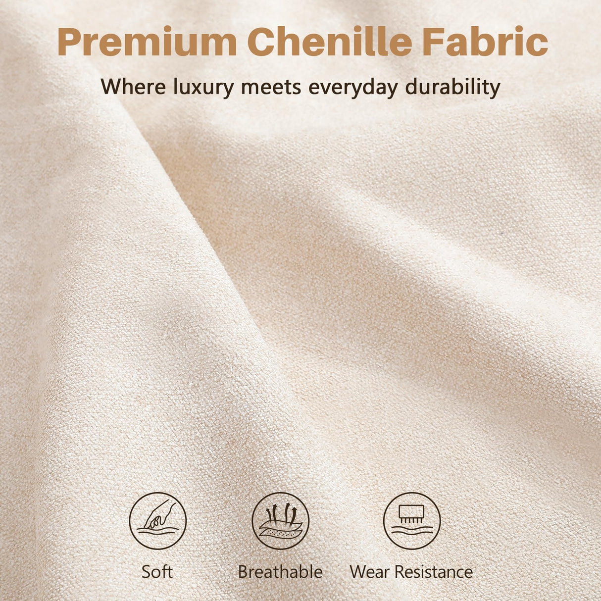 Vesgantti 87'' Chenille Couch for Living Room, 3 Seater Comfy Sofa with Wide Armrest, Thick Spring Cushions, Removable Cover, Modern Cloud Couch for Apartment, Office, Small Space, Chenille Beige Vesgantti