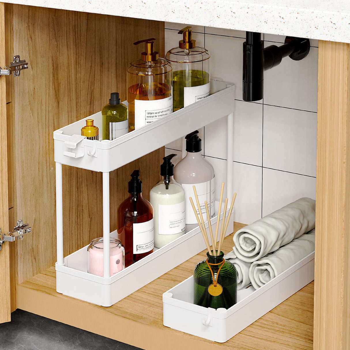 SPACEKEEPER Slim Rolling Storage Cart, 3 Tier Bathroom Storage Organizer Laundry Room Utility Cart Mobile Shelving Unit, Multi-Purpose for Kitchen Office Bathroom Laundry Narrow Places, White SPACEKEEPER