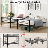 HomJoones Twin Over Twin Metal Bunk Bed with Trundle Heavy Duty Twin Size Metal Bunk Beds Frame with 2 Side Ladders Convertible Bunkbed with Safety Guard Rails,No Box Spring Needed HomJoones