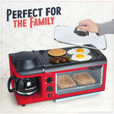 Nostalgia 3-in-1 Breakfast Station - Includes Coffee Maker, Non-Stick Griddle, and 4-Slice Toaster Oven - Versatile Breakfast Maker with Timer - Red Nostalgia