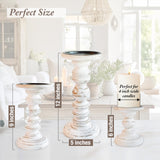 Wood Candle Holders for Pillar Candles (Set of 3) Tall Large Rustic Pillar Candlestick Stands - Fits Both 4 inch and 3 inch Wide Pillar Candles - Modern Farmhouse Decor (Antique White) My Fancy Farmhouse