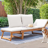 Devoko Outdoor Couch Acacia Wood Patio Couch with Adjustable Armrests, Outdoor Convertible Sofa with Removable Cushions & Pillows for Patio, Porch, Poolside(White) Devoko