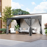 MOUMON 10x12Ft Hardtop Gazebo, Aluminum Frame Wall Mount Outdoor Gazebo with Netting & Curtains, Sloping Galvanized Iron Roof, Sun Shade Pergola Canopy for Patio Garden Backyard, Black Grey MOUMON
