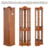 XZTUAJ 66" H Lighted Corner Curio Cabinet, 5 Tier Glass Display Cabinet with Adjustable Shelves and Mirror Back Panel, Corner Curio Storage Rack Wood Display Case for Living Room & Kitchen (Oak) XZTUAJ