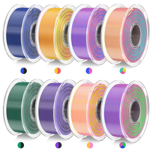 JAYO 3D Printer Filament Bundle, Dual Color Silk Filament Bundle Multicolor, Triple Color PLA Silk Filament, Individually Vacuum Packed, 250g Spool, 8 Rolls, 2kg in Total - WoodArtSupply