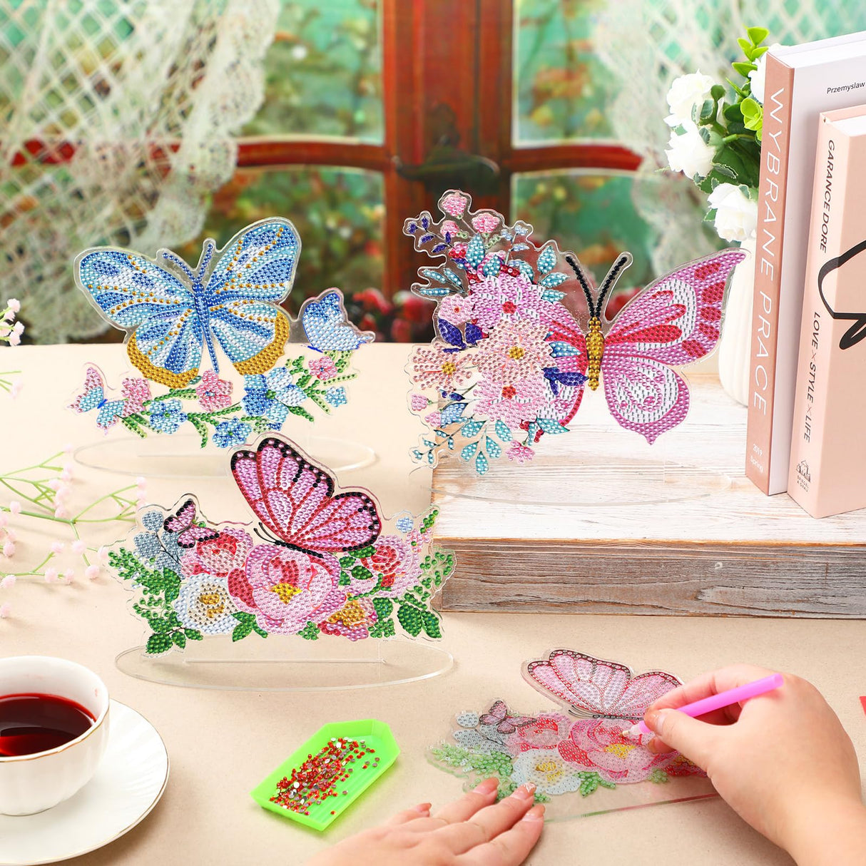 Janlaugh 3 Pcs Diamond Painting Butterfly Desktop Ornaments DIY Centerpieces for Tables 5d Double Sided Table Top Kits for Spring Summer Decor Janlaugh