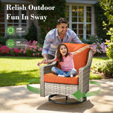 ovios Outdoor 5 Piece Patio Furniture with Fire Pit Table,Wicker Coversation Set with Swivel Rocking Chair,Comfy Sectional Deep Sofa for Outside Porch Balcony Backyard Pool,Orange ovios