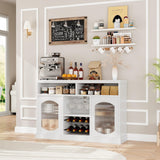 Wine Bar Cabinet with LED Light - 47" Liquor Storage Cabinet with Wine Rack and Glass Hanger Coffee Bar Cabinet with Adjustable Shelves Bar Cabinet with Glass Doors for Kitchen Dining Living Room ElfinAura