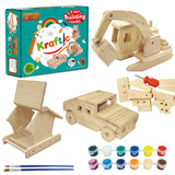 Kraftic Woodworking Building Kit for Kids and Adults, 3 Educational DIY Carpentry Construction Wood Model Kit STEM Toy Projects for Boys and Girls - Wooden Military Vehicle, Excavator and Bird-Feeder Kraftic
