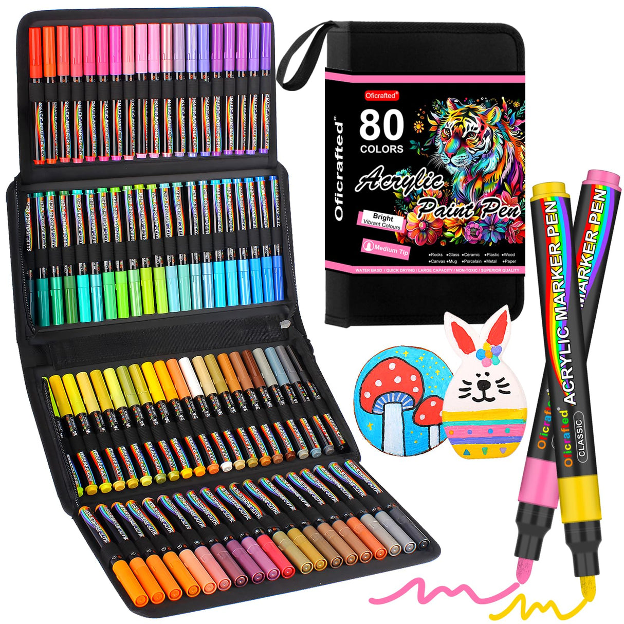 Oficrafted 80 Colors Acrylic Paint Pens, Premium Acrylic Paint Markers, Paint Pens & Paint Markers for Wood, Canvas, Rock Painting, Stone Surfaces,DIY Crafts Making Oficrafted