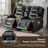 DRMBOOK RV Power Loveseat Recliner Sofa, Faux Leather Double Wall Hugger Reclining Sofa with Console, Home Theater Seating Chair with Cup Holders, 2 Person Couch RV Furniture for Living Room, Black DRMBOOK