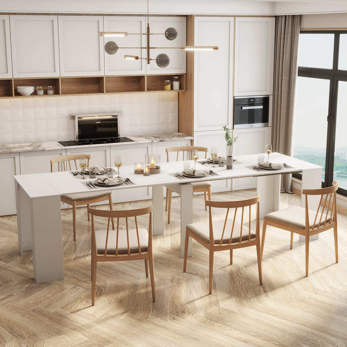 UFINEGO Dining Table Folding Dining Table for 6-12 Person,30.71 inches Coffee Table Extendable 118.50inch Console Table Space Saving Dinette for Dining Room, White UFINEGO