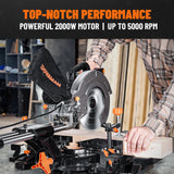 DOVAMAN 10in Sliding Miter Saw, Multi-use w/ 3 Blades, 15A Miter Saw, 4500/3200RPM, Ambidextrous Use, 0-45° Bevel Laser Cut, Max Cut 3.5x13.4in, 9 Positive Stops, for Cutting Wood, PVC or Soft Metal DOVAMAN