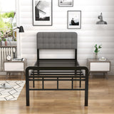 EMODA 16 Inch Twin Size Bed Frames with Upholstered Headboard and Metal Footboard, Heavy Duty Metal Slats Support Mattress Foundation, No Box Spring Needed, Easy Assembly EMODA