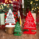 3 Pcs Wooden Christmas Trees Table Sign Decorations Different Patterns Double-sided Printing, Rustic Christmas Tree Farmhouse Tabletop Decor, Multiple Styles Sizes Xmas Christmas Tiered Tray Decor Sophena