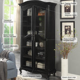 Farmhouse Arched Display Cabinet Bookcase Bookshelf with Glass Doors and Adjustable Shelves, 72" Tall 6 Tiers French Country-Inspired Wooden Curio Cabinet for Living Room, Office (Distressed Black) ZESTO PASSION FOR LIVE