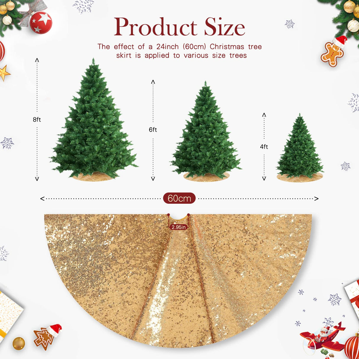 Christmas Tree Skirt 24 Inch Gold Sequin Tree Skirt Small Tree Skirt for 4 Foot Tree Christmas Decorations QueenDream