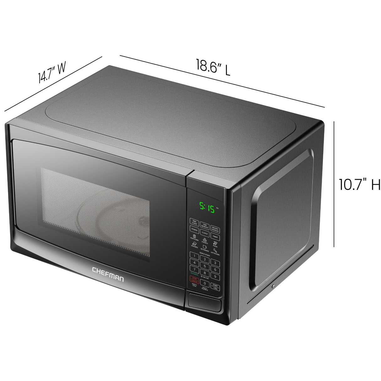 Chefman Countertop Microwave Oven 0.9 Cu. Ft. with Digital Display, 900 Watts, 6 Auto Menus, 10 Power Levels, Eco Mode, Memory Function, Mute Option, Child Safety Lock, Easy Clean Chefman