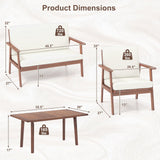 Tangkula 4 Piece Outdoor Conversation Set, Acacia Wood Sofa Set with Soft Seat & Back Cushions, Rectangle Coffee Table Patio Wood Furniture Set for Backyard, Poolside, Garden (1, Off White) Tangkula