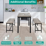 Naomi Home Paola 3-Piece Dining Table Set with 2 Benches – Compact Kitchen Table with Space-Saving Slide-Under Seating, Gray Engineered Wood Top & Steel Frame, Ideal for Apartments & Small Spaces Naomi Home