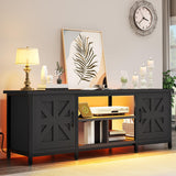 YITAHOME TV Stand with LED Lights & Charging Station, Farmhouse Entertainment Center with Storage Cabinets & Shelves, Cross-Pattern Doors, Fits TVs up to 70'', TV Consoles for Living Room, Black YITAHOME