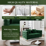 Wrofly Cloud Couch for Living Room, 59" Modern Overstuffed Deep Seat Velvet Loveseat Sofa with 2 Pillows, Comfy Upholstered 2 Seater Love Seat for Bedroom Office, Emerald Green Velvet Wrofly