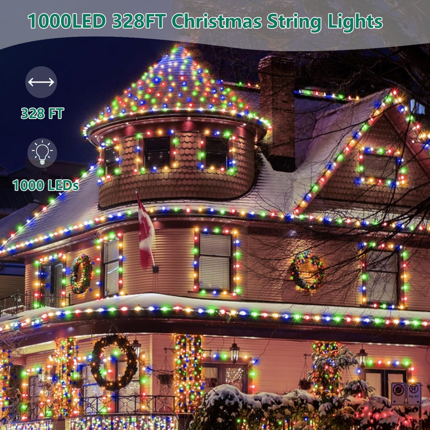 Voolex Christmas String Lights 1000LED 328FT, String Lights Outdoor Waterproof Christmas Lights with Remote, 8 Modes Twinkle Lights Plug in for Tree Wedding Christmas (Multicolored)