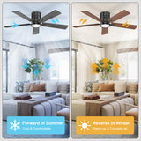 Ohniyou Ceiling Fan with Lights, 48" Flush Mount Ceiling Fan with Light and Remote, Low Profile, Reversible Motor, Dimmable for Bedroom Living Room, Walnut Ohniyou