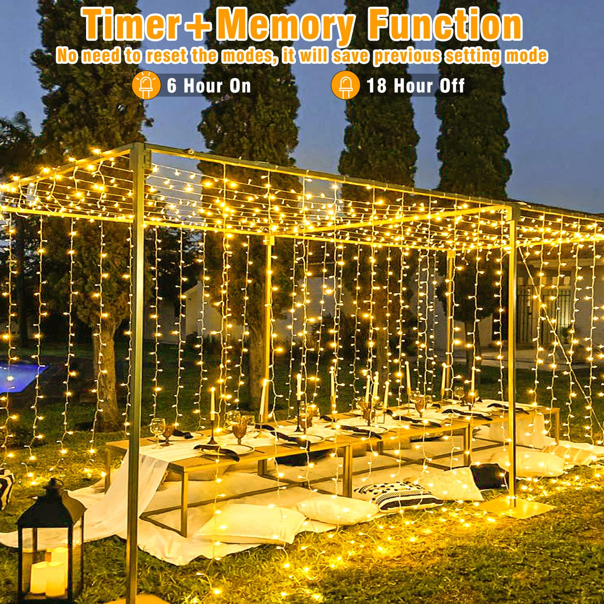 Christmas Lights Outdoor, 66ft 200 LED String Lights Indoor Clear Wire, 8 Modes Warm White Christmas Lights for Outside House, Plug in Waterproof Twinkle Lights for Tree Bedroom Holiday Decorations Vivideal