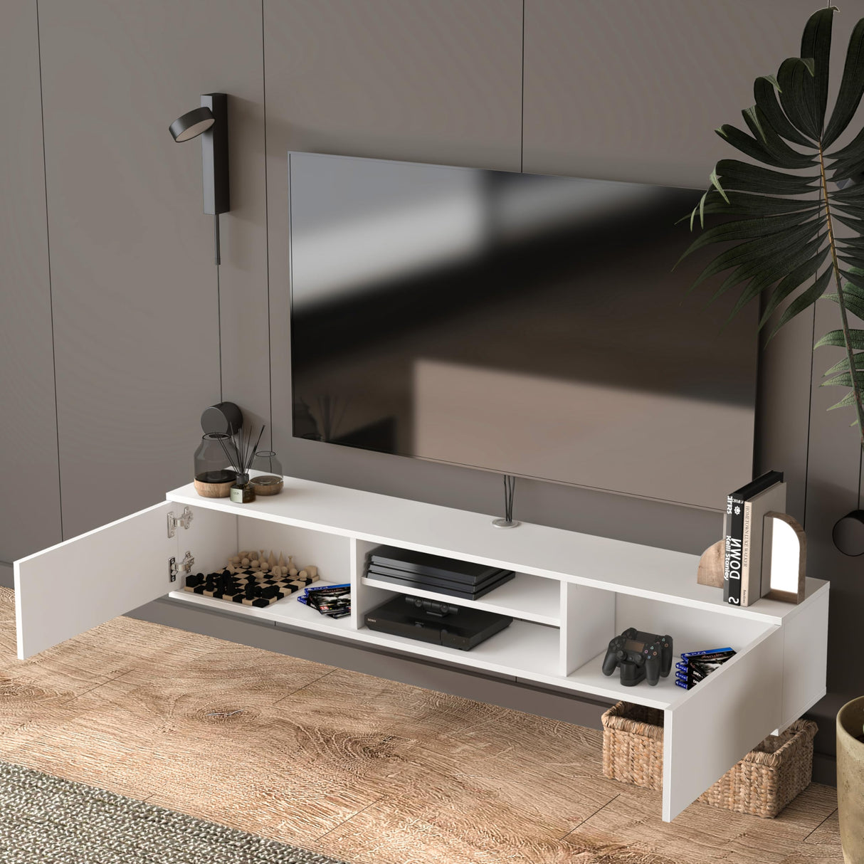 Atelier Mobili Floating TV Stand Wall Mounted, 70 inch Media Console, Floating Entertainment Center, White TV Stand for 75 inch TV ATELIER MOBILI THE LEADER OF THE INTERCHANGEABLE FURNITURE