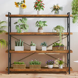 HCHQHS Large Bookshelf, 4-Tier Long Industrial Bookcase, Rustic Brown Book Shelf, Freestanding Horizontal Bookshelves with Metal Frame HCHQHS