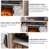 OKD Fireplace TV Stand for 65+ Inch TV, 33" Tall Highboy Farmhouse Entertainment Center w/ 23'' Electric Fireplace, Rustic Media Console w/Sliding Barn Door for Living Room, Antique White OKD