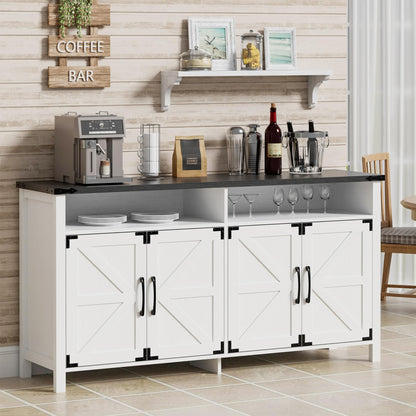 Scurrty Sideboard Buffet Cabinet with Lights, 61" Large Storage Cabinet,Large TV Stand with Storage, Farmhouse Style Buffet with LED, Wood Coffee Bar Cabinet for Dining Room, Kitchen&Living R - WoodArtSupply