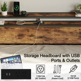 Stunning LIKIMIO King Bed Frame with Storage Drawer & Charging Headboard in Vintage Brown LIKIMIO