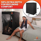 AMBITHERM Large Portable Infrare d Sauna for Home – Extra Large Sauna Tent - 50% More Leg Room – Touch-Sensitive Entertainment Pocket– Reclining Beechwood Chair with Washable Fitted Towel AMBITHERM