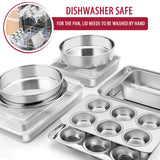 E-far 12-Piece Stainless Steel Bakeware Sets, Metal Baking Pan Set Include Round Cake Pans, Square/Rectangle Baking Pans with Lids, Cookie Sheet, Loaf/Muffin/Pizza Pan, Non-toxic & Dishwasher Safe E-far