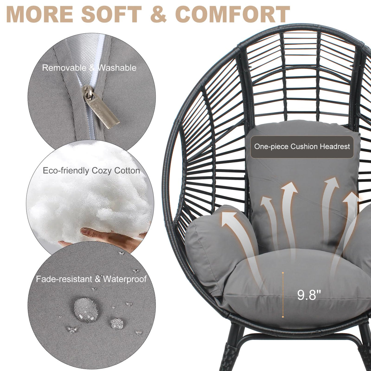 CHINNLUU Outdoor Egg Chair Wicker Oversized Egg Basket Chair with Stand Lounger Chairs with Cushion 500lbs Capacity for Patio Garden Backyard Balcony CHINNLUU