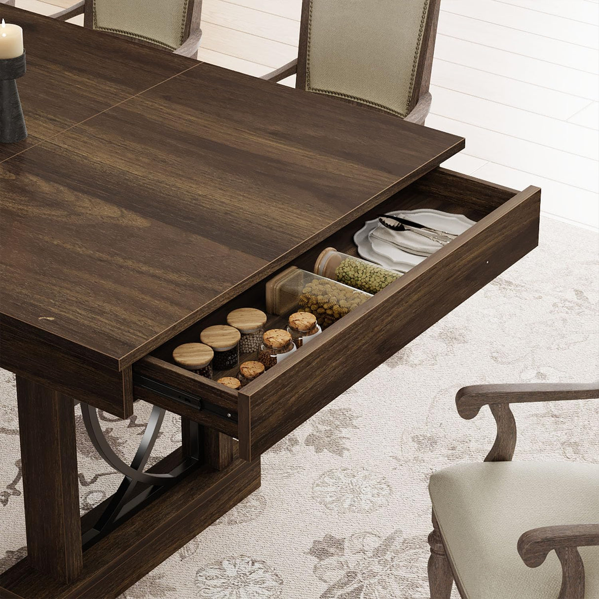 IDEALHOUSE Wooden Dining Table for 6-8 People with 2 Large Drawers, 71 in Long Farmhouse Rectangular Kitchen Dining Table & Thick Table Top, Sturdy Frame, for Big Family, Dinette, Office, Walunt IDEALHOUSE