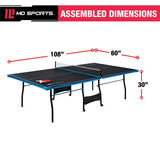 MD Sports Table Tennis Set, Regulation Ping Pong Table with Net, Paddles and Balls (8 Pieces) - Black & Light Blue MD Sports
