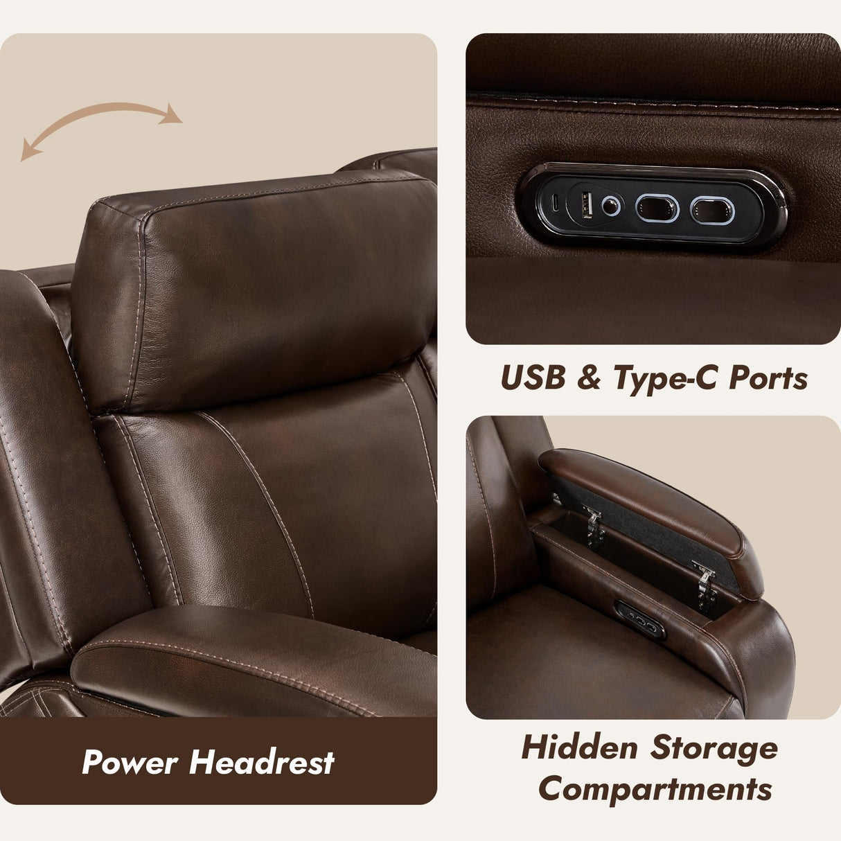 Watson & Whitely Genuine Leather Power Loveseat Recliner Sofa, Zero Gravity Reclining Loveseat with Power Headrest & Hidden Storage, Charging Ports, Dual Recliner Sofas for Living Room, Dark Brown Watson & Whitely